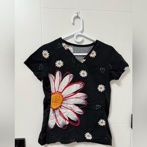 Black Floral Scrub Top